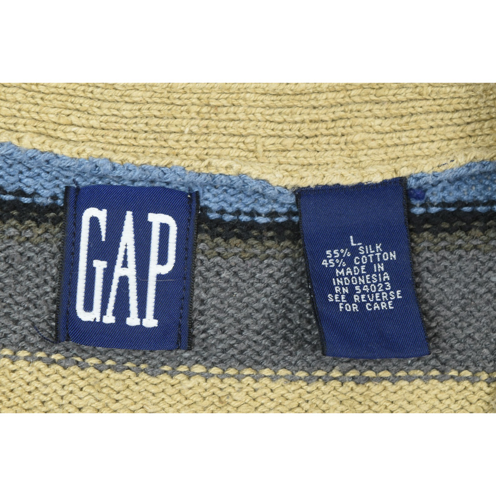 Vintage GAP Sweater Vest Mens Large Beige Blue Striped Silk Cotton Button-Up - Picture 5 of 9